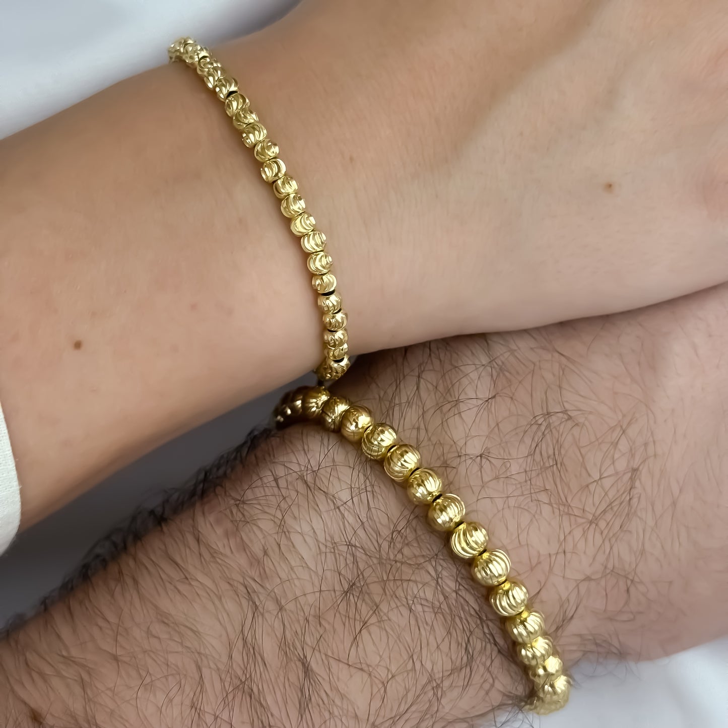 Promocion de 2 Pulseras Para Parejas en Balin Italiano de 6mm y 4mm en Oro Laminado 18k con Garantía de por vida