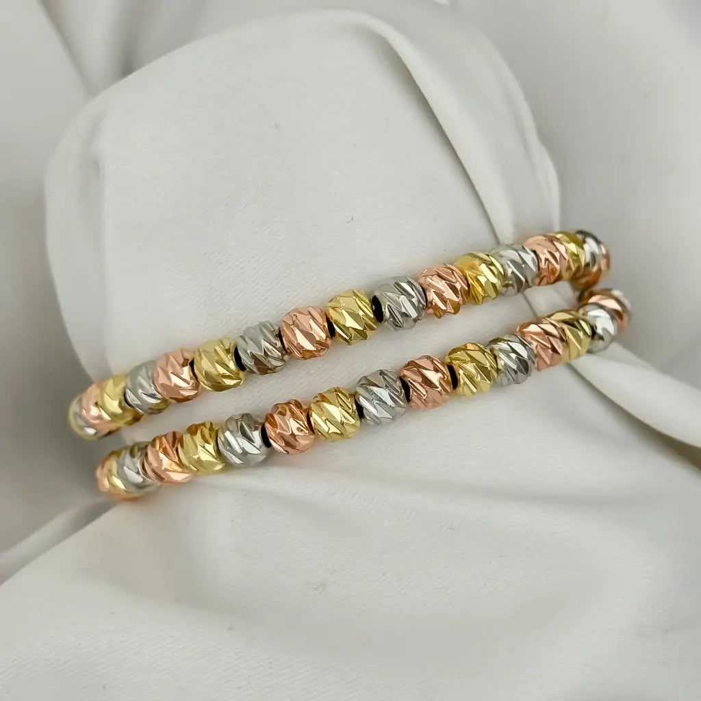 2 MANILLAS PARA PAREJA DE 3 OROS EN BALIN ITALIANO DE 6MM EN BAÑO DE ORO DE 10K CON GARANTIA