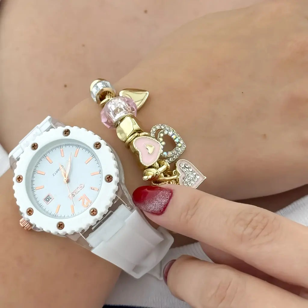 Reloj Guess + Pulsera Pandora en Oro Laminado 18k con Garantia de por vida