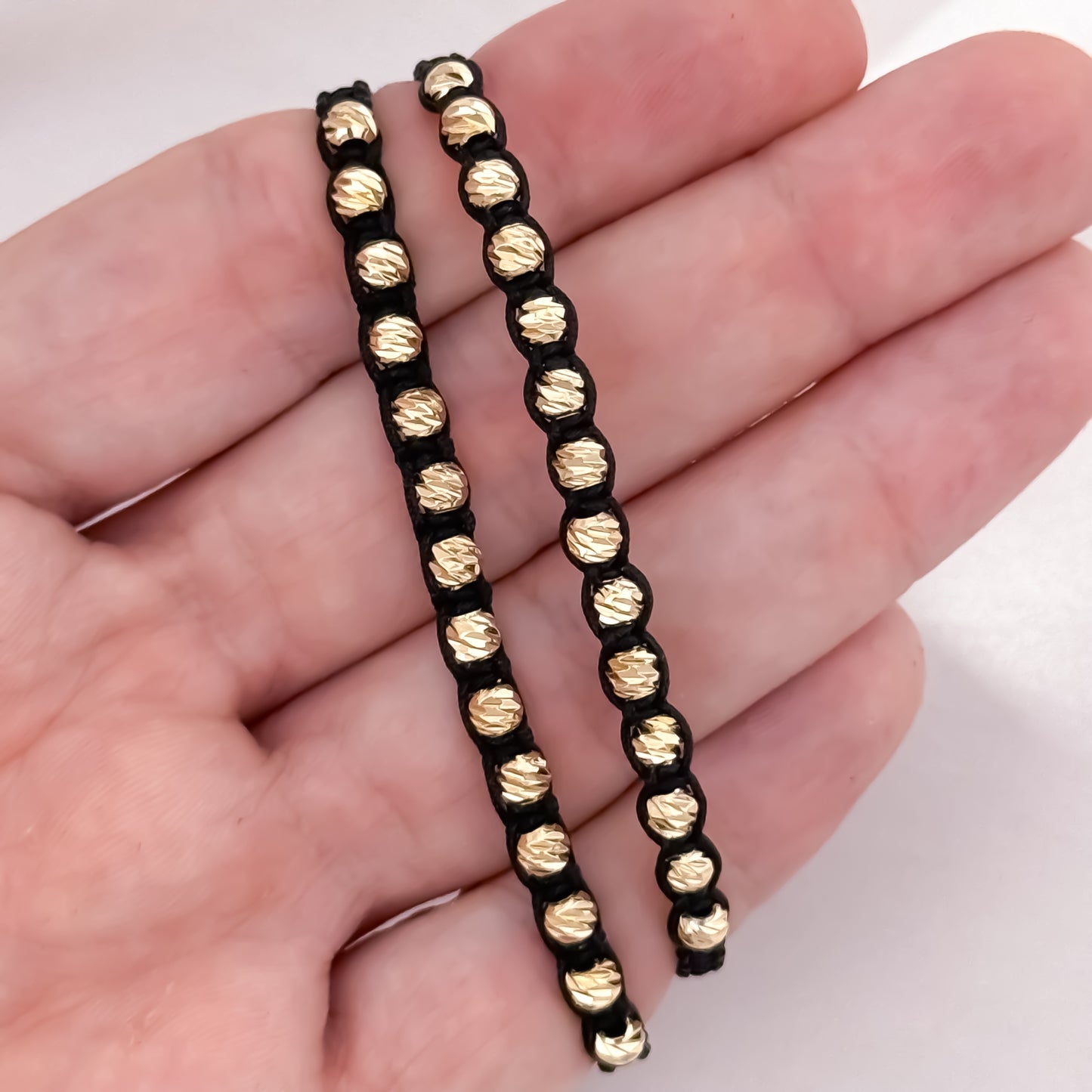 2 Pulseras para Parejas Full Balines Italiano en 4mm en Oro Laminado 18k con Garantía de por vida mismo color de Oro de 18k