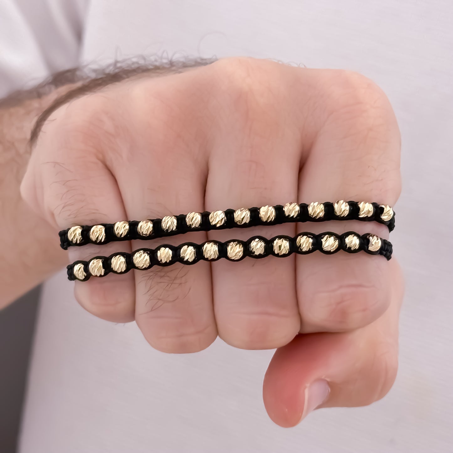 2 Pulseras para Parejas Full Balines Italiano en 4mm en Oro Laminado 18k con Garantía de por vida mismo color de Oro de 18k