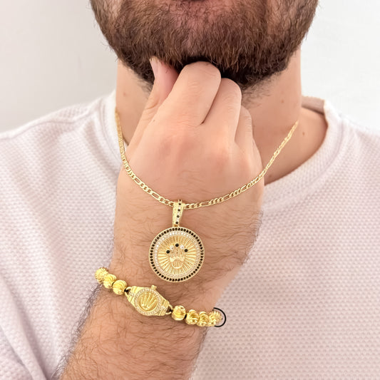 Cadena Tejido Catier de Hombre de 60m de 2mm + Corona Rolex + Pulseras Rolex Balin Italiano de 8mm en Oro Laminado 18k con Garantia de por vida