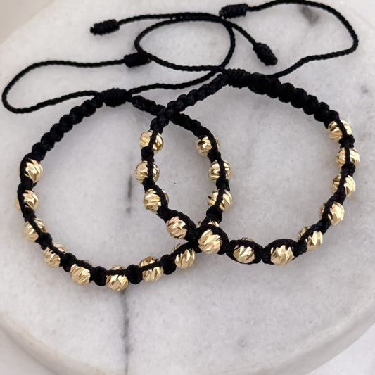 Promoción de 2 Pulseras para Pareja Tejido Macrame en Balin Italiano 6mm en Oro Laminado 18k con Garantia de por vida