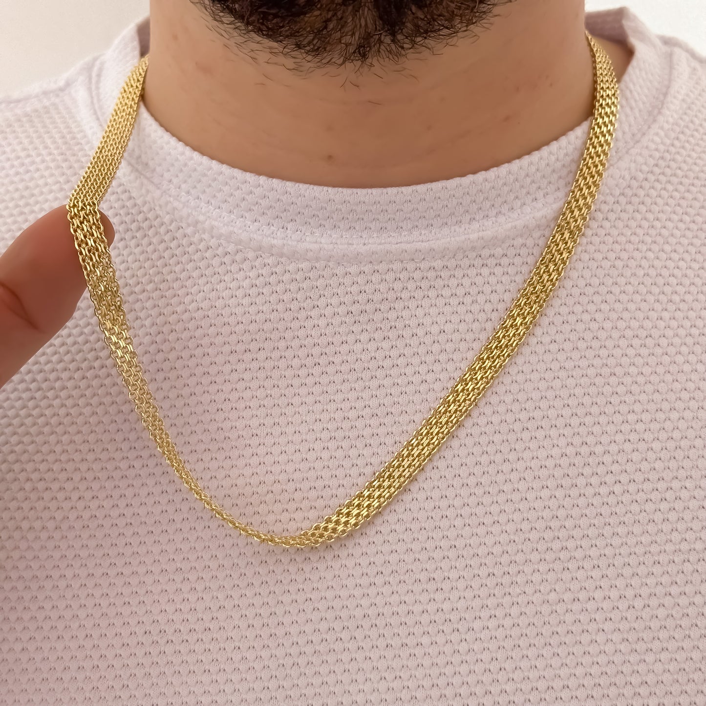 Cadena Tejido Chino Doble Carril de 60cm de 6mm de Grosor en Oro Laminado 18k con Garantia de por vida