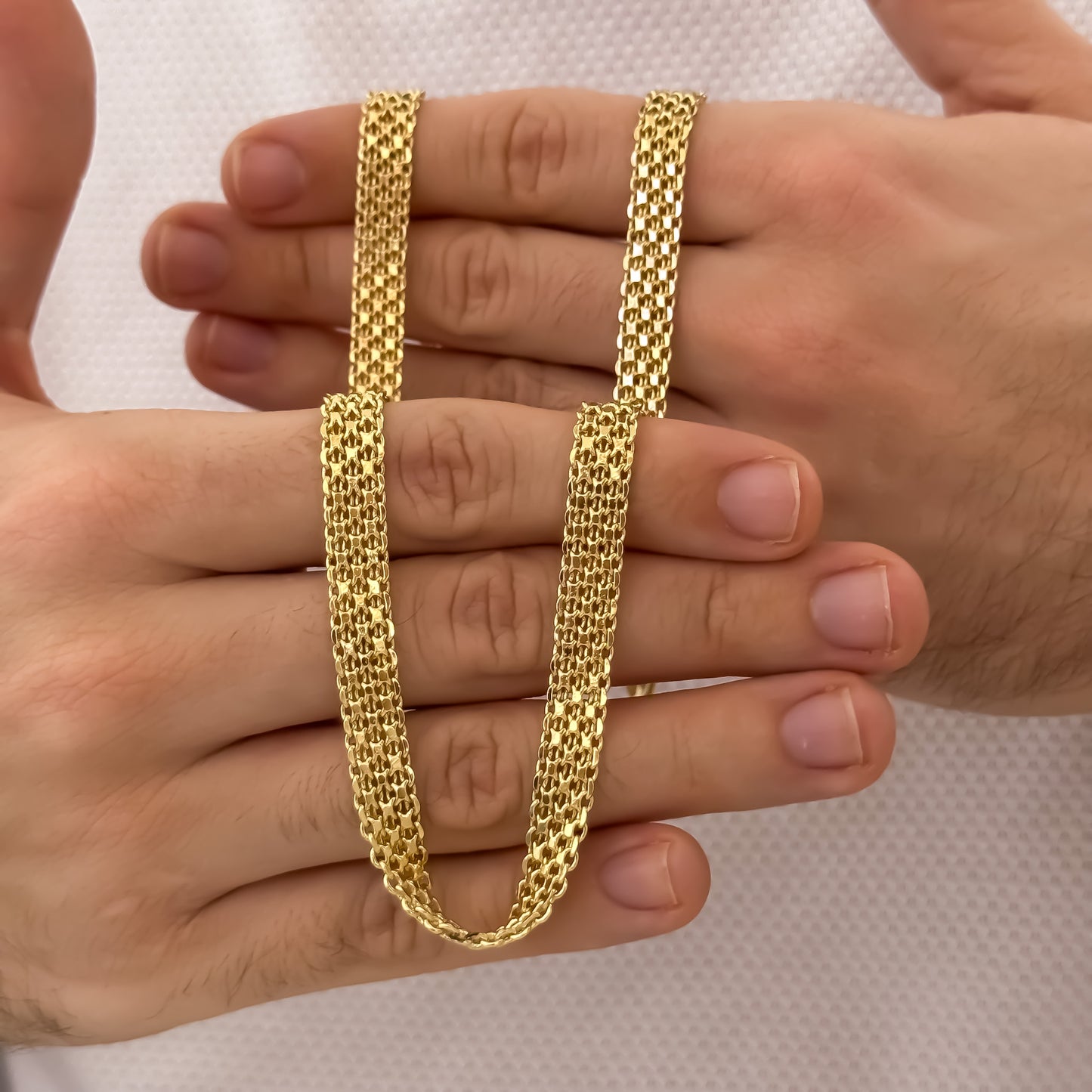 Cadena Tejido Chino Doble Carril de 60cm de 6mm de Grosor en Oro Laminado 18k con Garantia de por vida