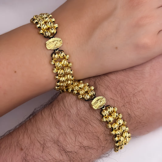 Promoción de 2 Pulseras para Parejas Doble Carril  en Balin Italiano de 6mm con Amuleto protector de Virgen de Guadalupe en Oro Laminado 18k con Garantía de por vida