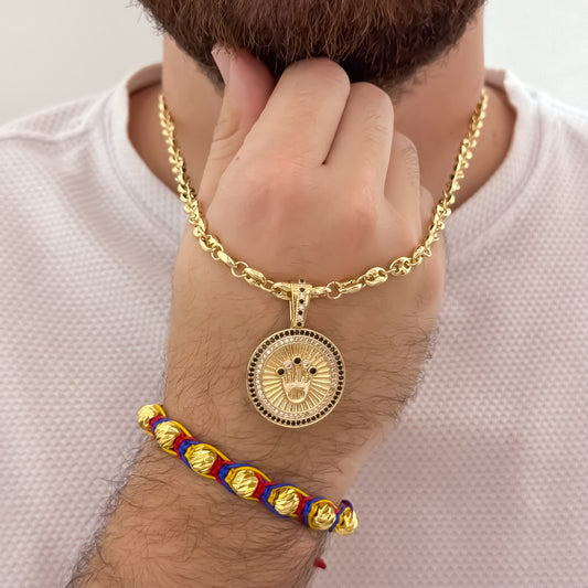 Cadena Tejido Gucci de Hombre de 60cm de 5mm + Corona Rolex con Micro Circones Verde Esmeralda + Pulsera de la Selección Colombia en Balin Italiano en Oro Laminado 18k con Garantía de por vida