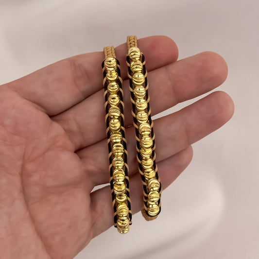 Promocion de 2 Pulsera Tejida Doble Hilo en Balin Italiano de 5mm en Oro Laminado 18k con Garantia de por vida