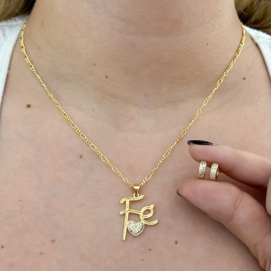 Cadena Tejido Catier de 45cm de 3mm de Grosor + Dije de Fe con Micro circones + Candongas con micro circones en Oro Laminado 18k con Garantia de por vida