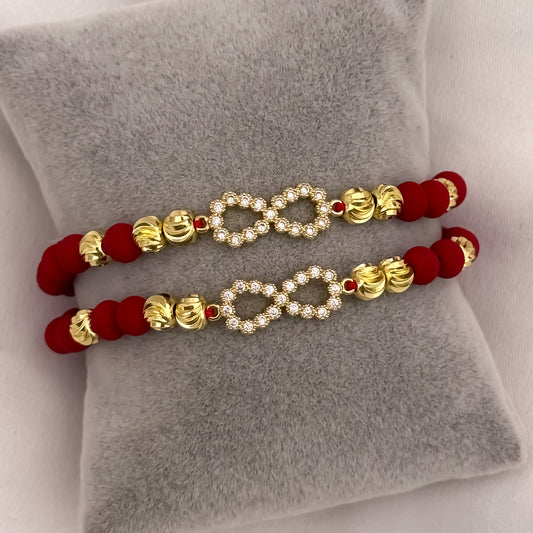 Par de Pulseras Para Parejas con Herraje de  Infinitos con Micro Circones en Balin Italiano en Oro Laminado 18k con Garantia de por vida