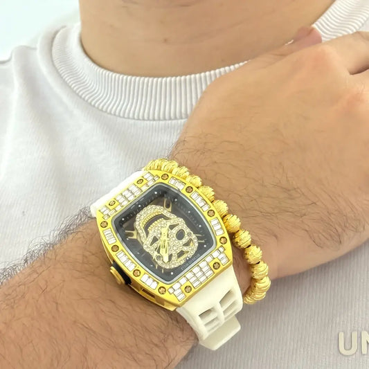 RELOJ RICHAR MILLE EN ORO AMARILLO  + PULSERA  BALIN DIAMANTADO  8MM EN BAÑ0 DE ORO DE 18K ,