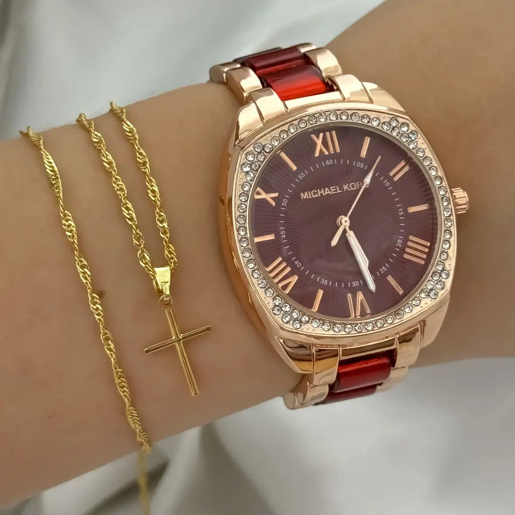 Conjunto de Cadena Tejido Singapur + Reloj Michael Kors + Envio Gratis con Garantia