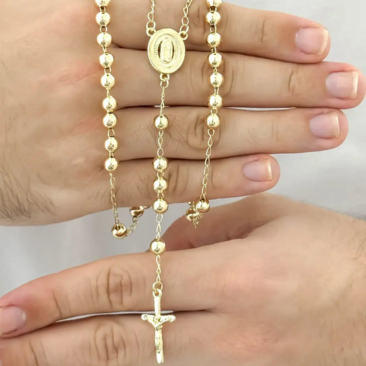 Camándula de la Virgen de Guadalupe en Balín 6mm Liso  en  Baño de Oro de 18k