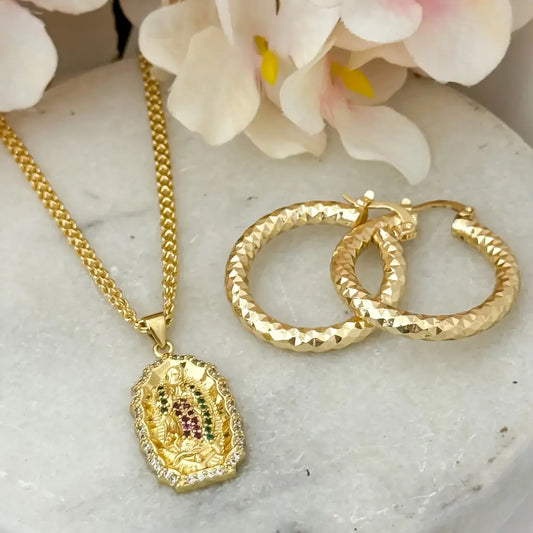 Caden Tejido Chino 45cm -3mm de Grosor + Candongas de Dama con Destello en Oro Laminado 18k  con Garantia