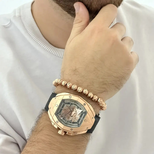 Reloj Hubo de Alta Calidad Oro Rosa + Pulsera Balin Oro Rosa Balin Italiano en Baño de Oro 18k con Garantia