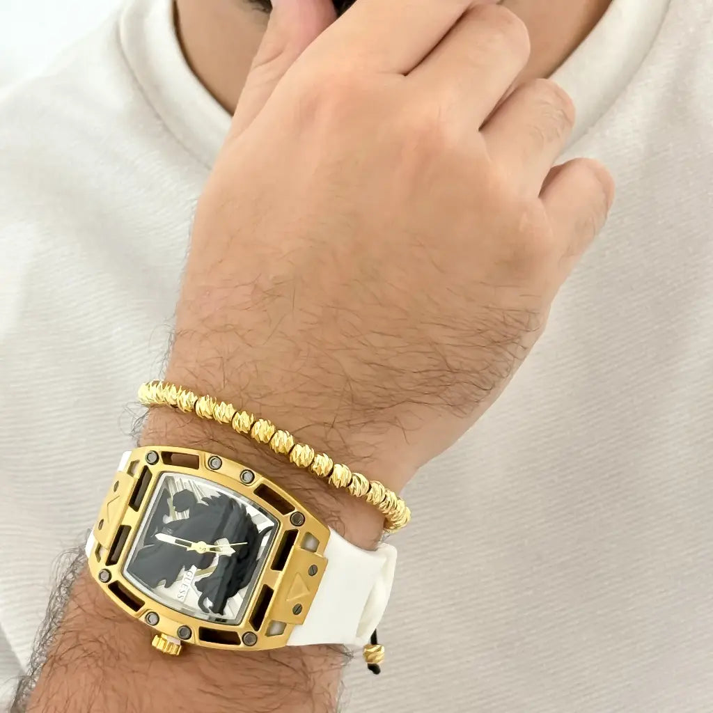 RELOJ GUESS DE ALTA CALIDAD + PULSERA BALIN ITALIANO 5MM EN ORO LAMINADO  CON GARANTIA DE POR VIDA