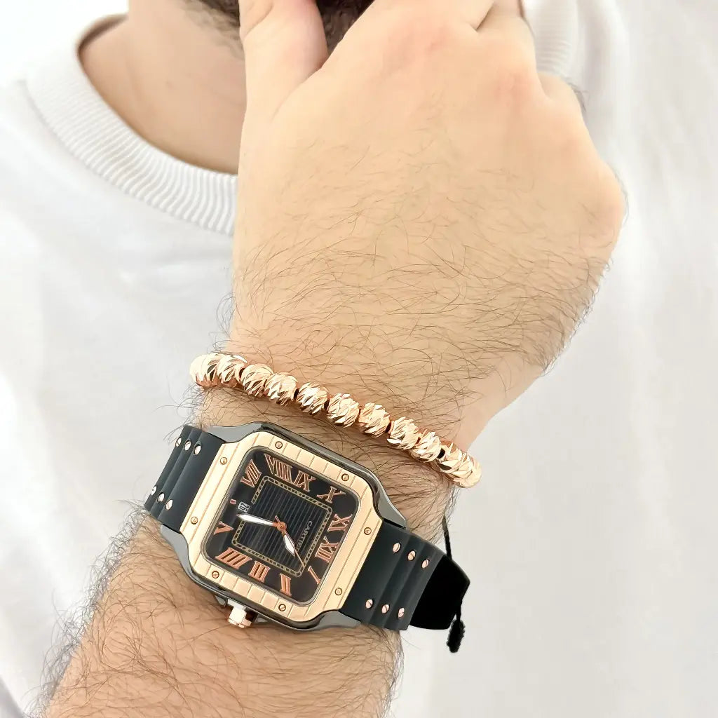 RELOJ CARTIER EN ORO ROSA  + PULSERA BALIN ITALIANO EN ORO ROSA 8MM EN BAÑO DE ORO DE 18K