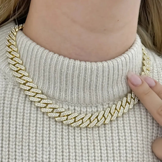 CHOKER CUBANO GRUESO CON CIRCONES  DE 50CM-20MM DE GROSOR DISPONIBLES HOMBRE O DAMA EN BAÑO DE ORO DE 18K CON GARANTIA DE POR VIDA